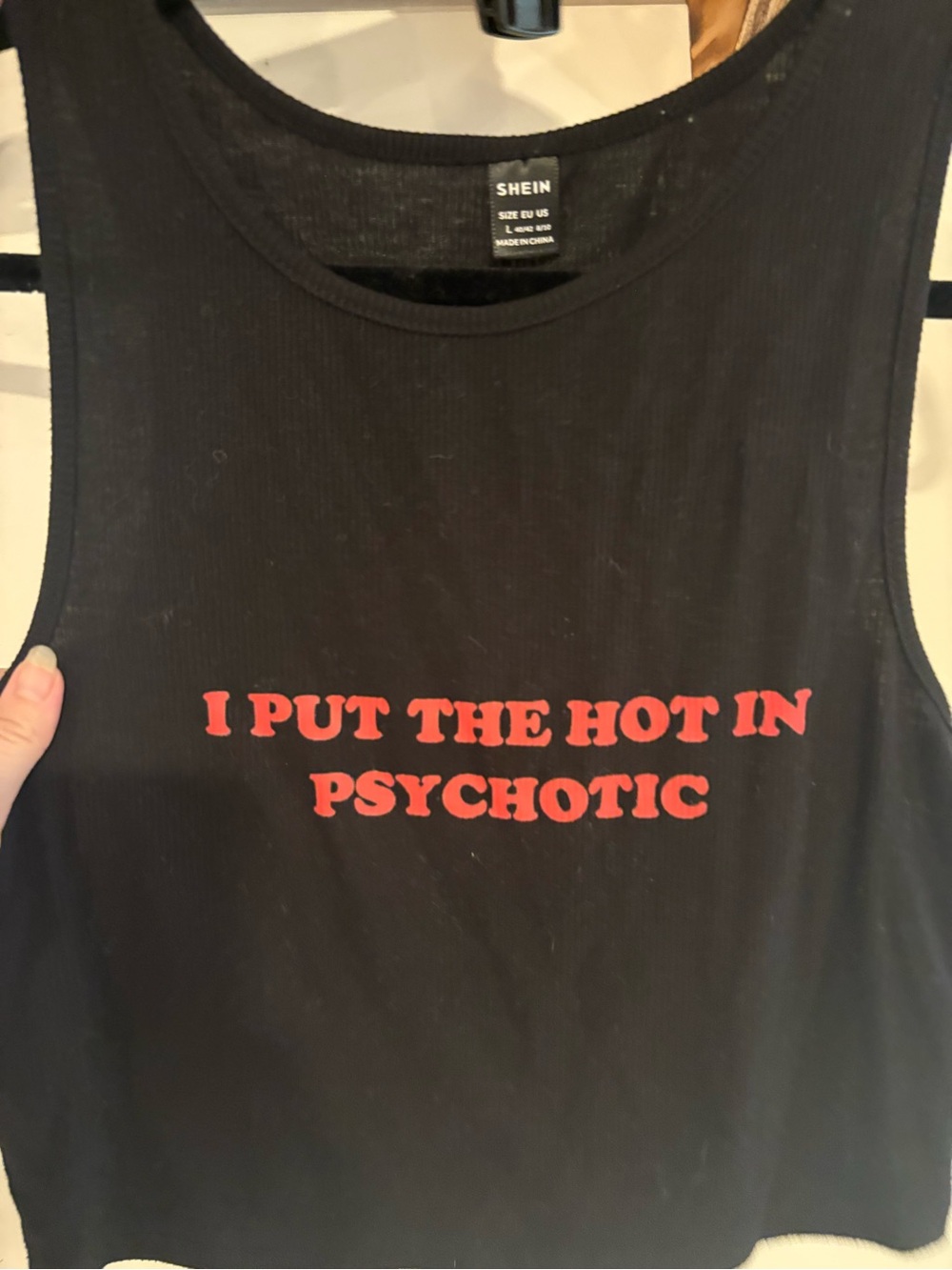 SHEIN Black Tank Top with Red Graphic Text